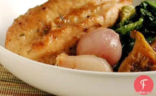Pollo brasato con fichi su scarola appassita
