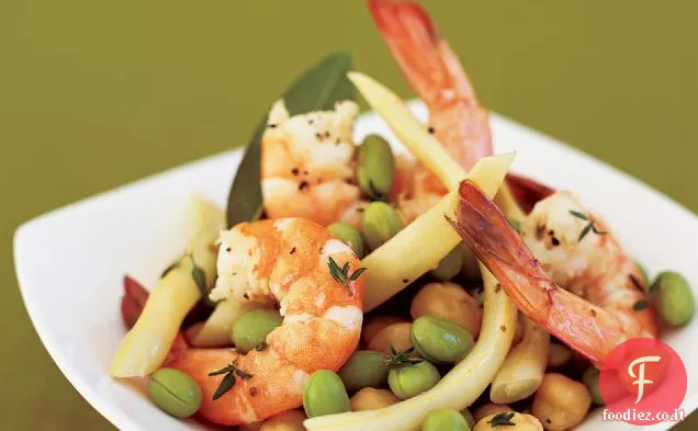 Gamberetti Bollire con insalata di tre fagioli