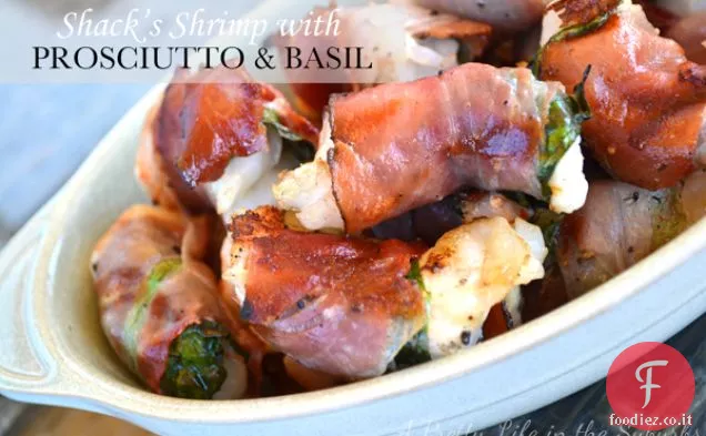 Gamberi di baracca con Prosciutto e Basilico
