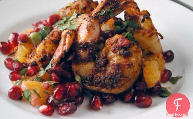 Gamberetti anneriti con salsa di melograno e arancia