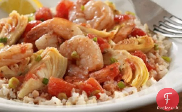 Gamberetti con carciofi e Pomodori per due