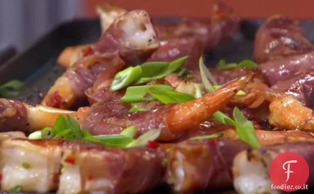 Prosciutto avvolto Gamberetti Cile con cipolle verdi