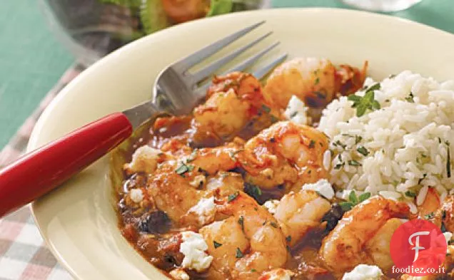 Gamberetti con pomodori e Feta