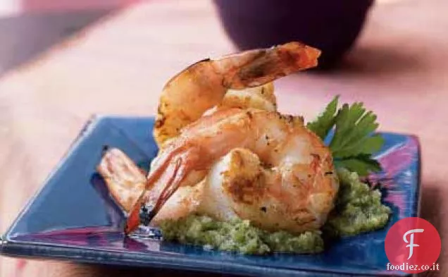 Gamberetti al pepe nero con chutney di coriandolo e cocco