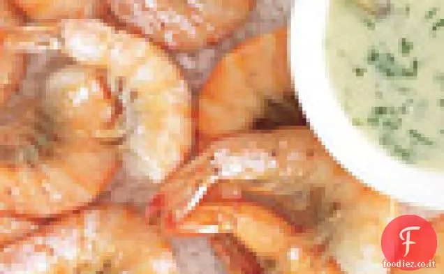 Gamberi arrostiti al sale con salsa di scampi