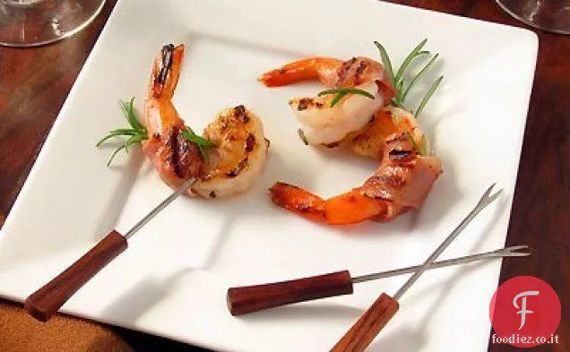 Gamberi alla griglia con prosciutto all'arancia e Rosmarino