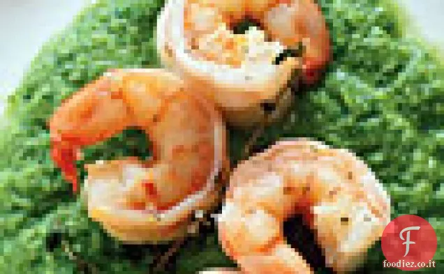 Gamberetti in camicia all'olio d'oliva con Pistou invernale