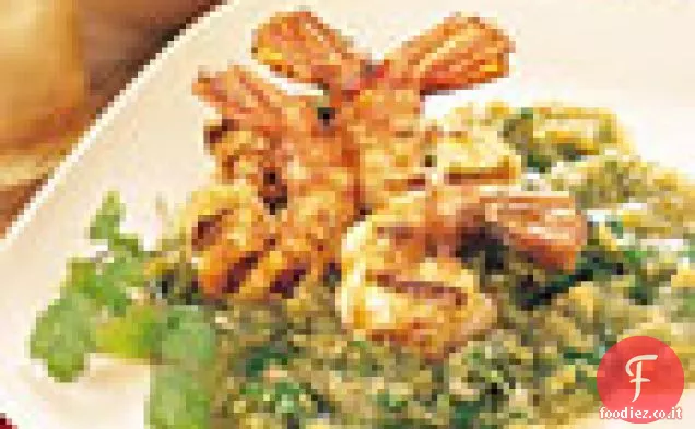 Gamberetti glassati al peperoncino con salsa al tomatillo-Coriandolo