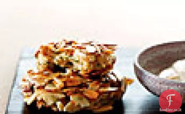 Torte di gamberetti in crosta di mandorle con maionese di soia al limone