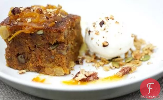 Torta di carote, sorbetto alla crema di formaggio