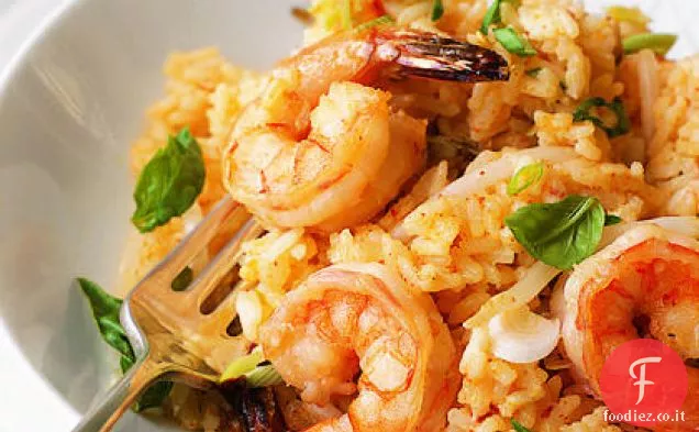 Risotto con gamberi al peperoncino e cocco