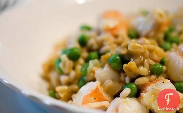 Risotto all'orzo di gamberi con Piselli