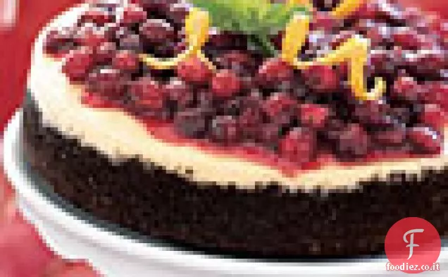Cheesecake mirtillo-arancia con crosta di cioccolato