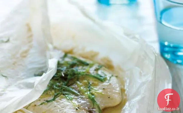Cipolla verde e sesamo Pergamena-pesce al forno