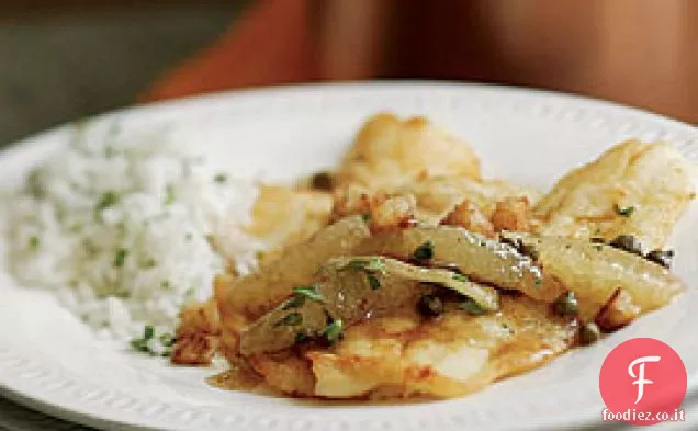 Sogliola al limone con capperi e crostini in salsa di burro marrone