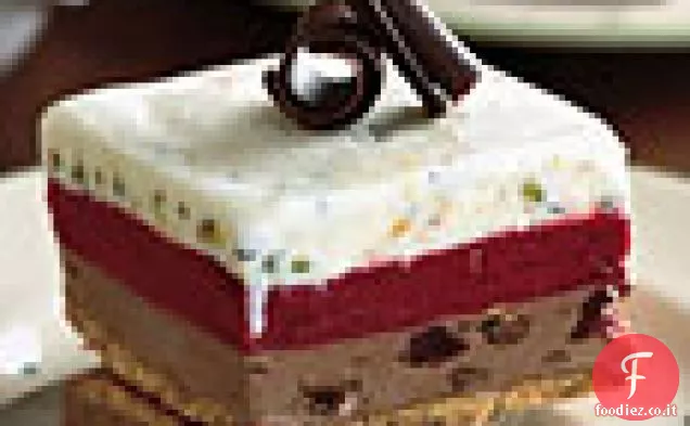 Torta gelato al cioccolato-ciliegia, pistacchio e lampone