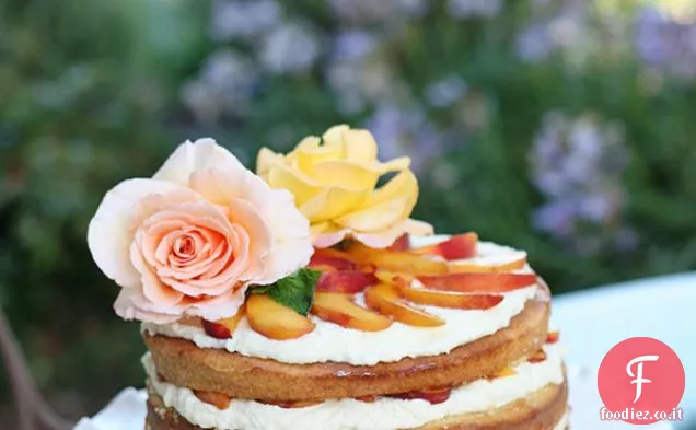 Amaretto imbevuto di pesca torta a strati