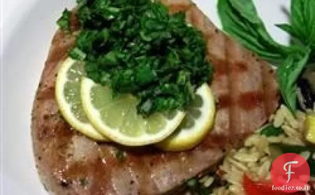 Bistecche di Pesce spada con rucola e salsa al Basilico