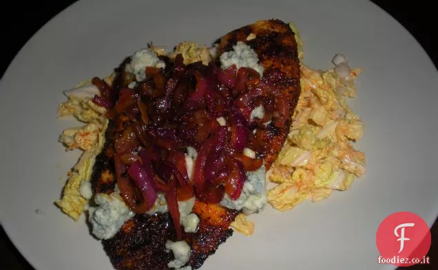 Tilapia annerita con Gorgonzola e Cipolle caramellate