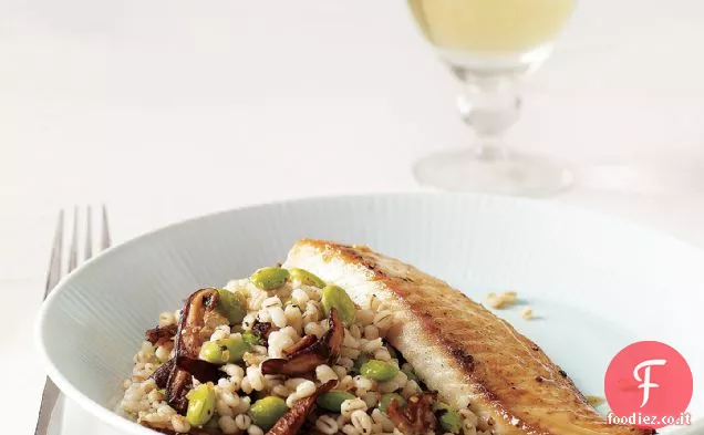 Tilapia con orzo, Shiitake e insalata di Edamame