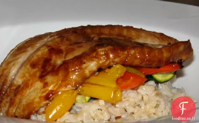 Tilapia glassata al miele con verdure arrosto