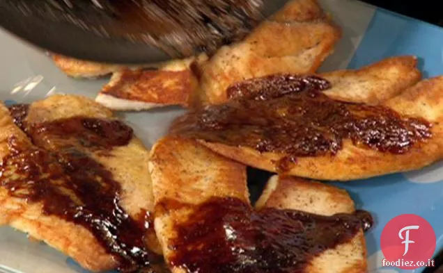 Tilapia con Burro Balsamico Rosolato e Farfalle Cremose con Pancetta, Pomodoro e Piselli