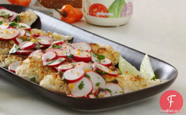 Tortilla - Pesce in crosta con insalata di ravanello