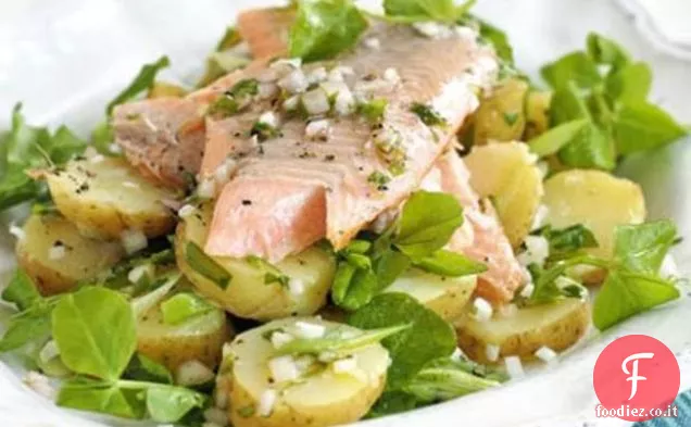 Trota affumicata con caldo Jersey Royals