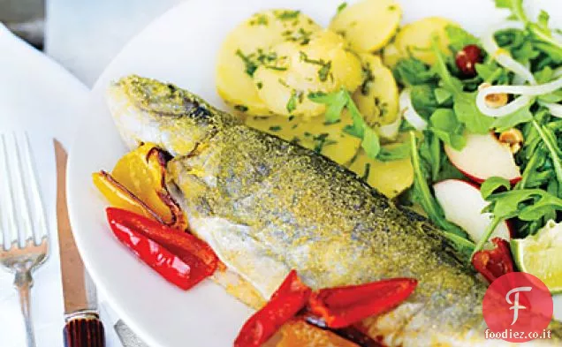 Trota in padella con salmone affumicato