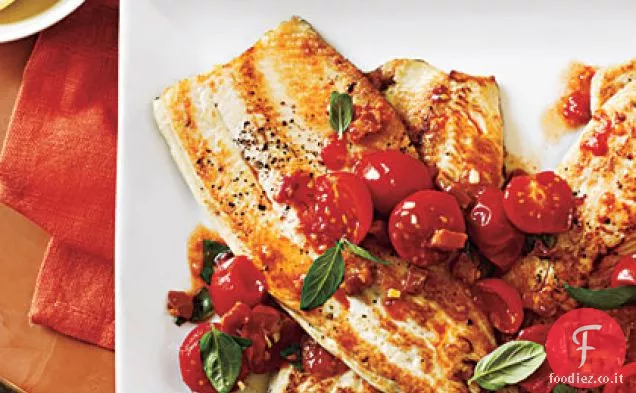 Trota in padella con Pomodoro Basilico Sauté