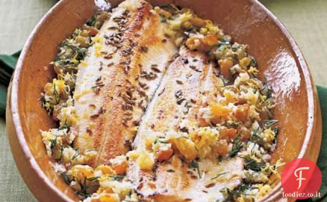 Trota in crosta di finocchio con Vinaigrette al limone e zenzero