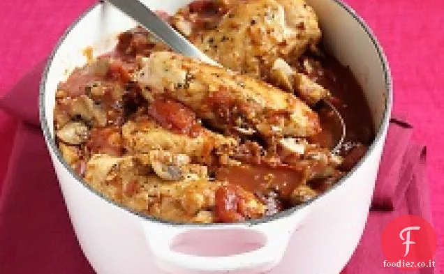 Pollo con pomodori e funghi