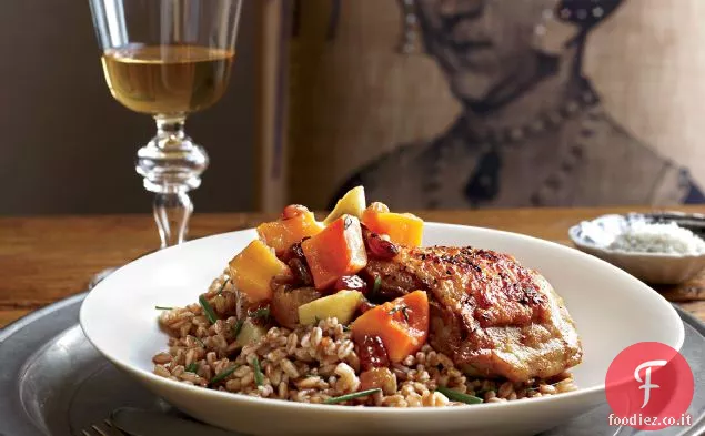 Cosce di pollo croccanti con composta di uva passa dorata