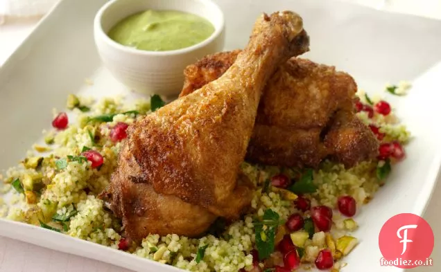 Pollo speziato croccante con vinaigrette di Hummus