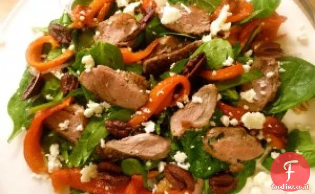 Insalata di petto d'anatra caldo con spinaci, Olive Kalamata, arrosto P