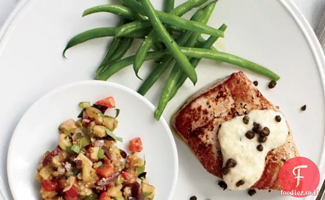 Tonno scottato alla senape con Crema di scalogno