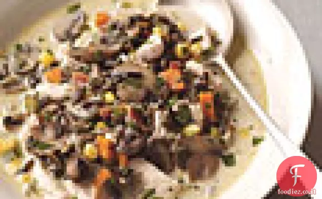 Zuppa di tacchino con riso selvatico, Crimini e Pancetta
