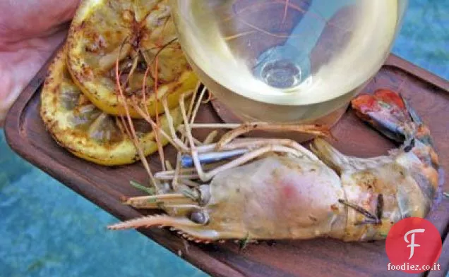 Aglio Parmigiano Gamberi con fette di limone alla griglia