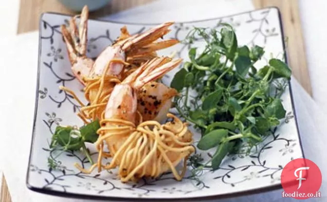 Gamberi croccanti avvolti con marmellata di pomodori