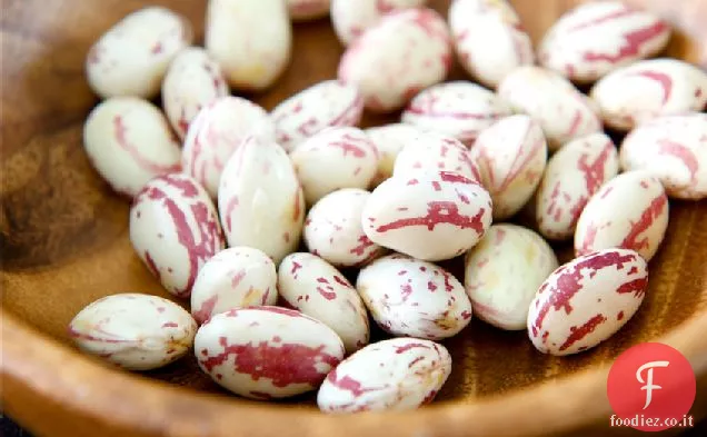 Fagioli Borlotti freschi, gamberi tigre e Chorizo Horneado