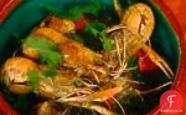 Scampi con Aglio, Peperoncino e Menta: Scampi con Aglio, Peperoni e Nepitella