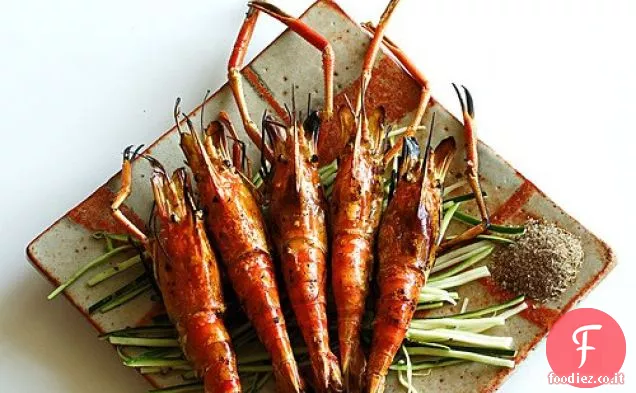 Gamberi alla griglia con sale di pepe del Sichuan