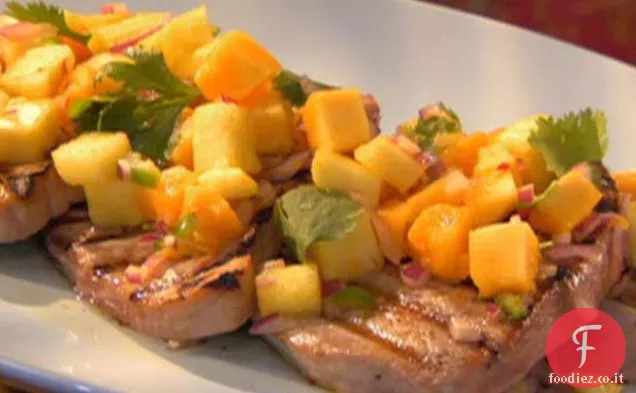Tonno alla griglia con ananas caldo-Salsa di papaya
