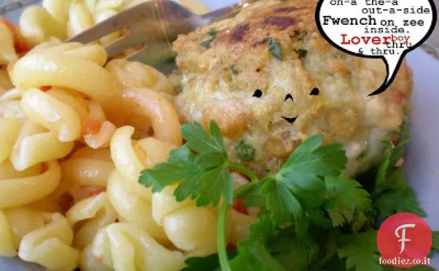 Polpette di pollo Cordon Bleu con pasta al pomodoro e limone