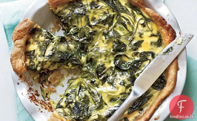 Spinaci, cipolla verde e quiche di Gouda affumicata