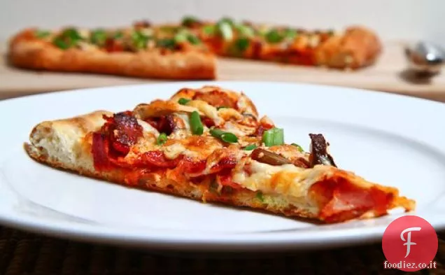 Pizza con Kimchi, Bacon e funghi Shiitake