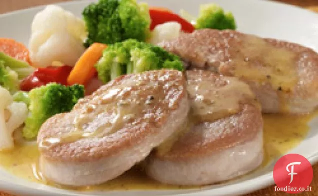 Carne di maiale e verdure con salsa di miele e senape