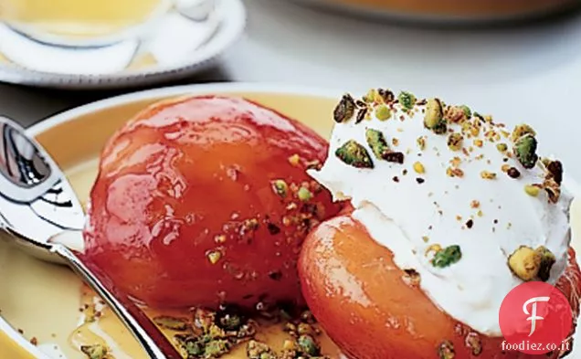 Prugne Arrostite al miele con Mascarpone e Pistacchi