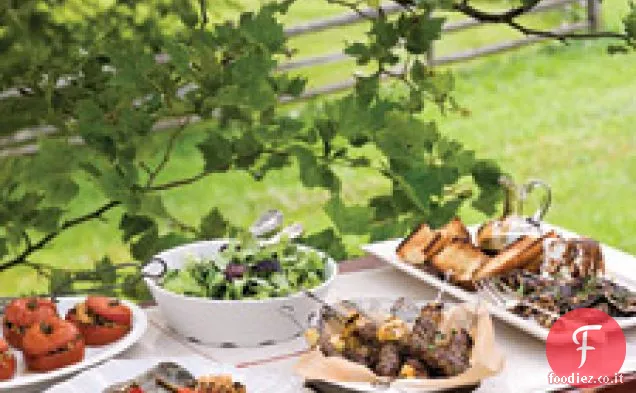 Spiedini di manzo alla griglia con scalogno, coriandolo e menta
