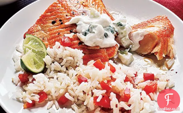 Salmerino artico con salsa di coriandolo e yogurt